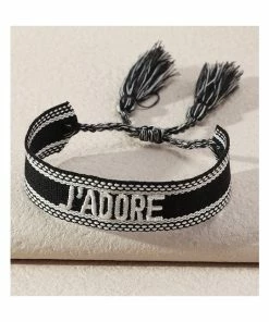 Koko And Lola NEW IN Black Handstitched J'Adore Cotton Adjustable Bracelet