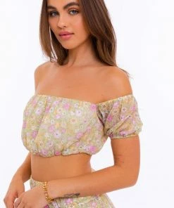 OnFemme By Lindsey's Kloset FLORAL OFF SHOULDER CROP TOP