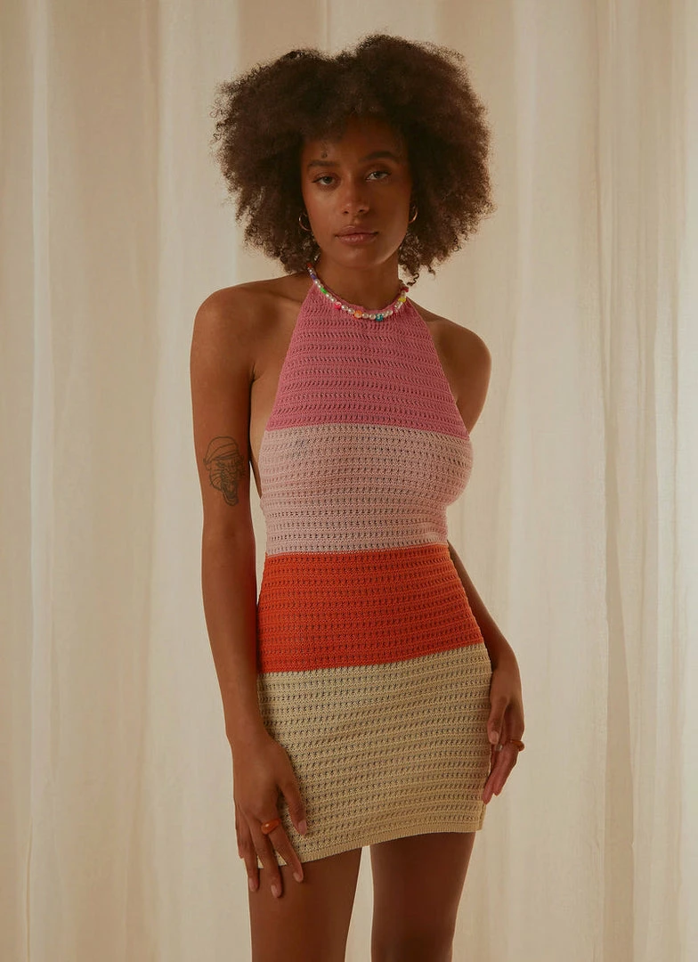 Pepper Mayo NEW IN Last Sunset Hour Crochet Mini Dress - Pink Orange Splice 3 Pepper Mayo NEW IN Last Sunset Hour Crochet Mini Dress - Pink Orange Splice