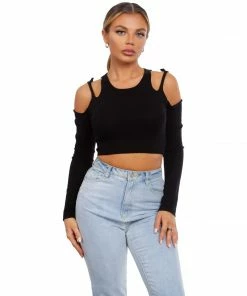 OnFemme By Lindsey's Kloset NEW IN RIB KNIT LONSLEEVE CROP TOP
