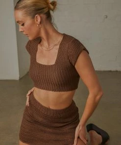 Pepper Mayo Love Like This Crochet Crop - Choc Brown NEW IN