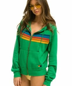 Aviator Nation 5 STRIPE HOODIE - KELLY GREEN 2 NEW IN