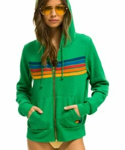 Aviator Nation 5 STRIPE HOODIE - KELLY GREEN 2 NEW IN