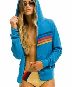 Aviator Nation 5 STRIPE HOODIE - OCEAN 2 NEW IN