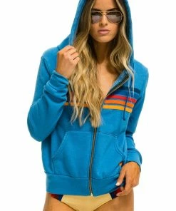 Aviator Nation 5 STRIPE HOODIE - OCEAN 2 NEW IN