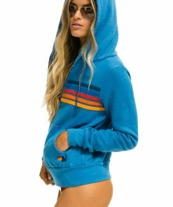 Aviator Nation 5 STRIPE HOODIE - OCEAN 2 NEW IN