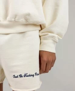 The Mayfair Group JUST BE FUCKING KIND Cream Sweatshorts NEW IN