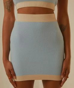 Pepper Mayo Sunday Morning Knit Mini Skirt - Baby Blue