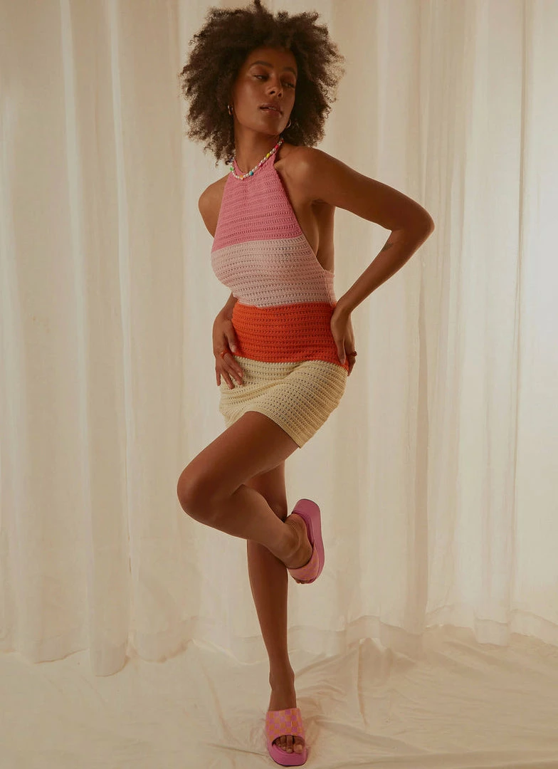 Pepper Mayo NEW IN Last Sunset Hour Crochet Mini Dress - Pink Orange Splice 5 Pepper Mayo NEW IN Last Sunset Hour Crochet Mini Dress - Pink Orange Splice