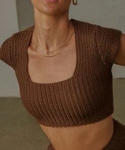 Pepper Mayo Love Like This Crochet Crop - Choc Brown NEW IN