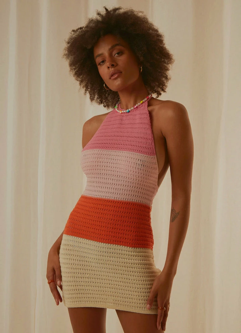Pepper Mayo NEW IN Last Sunset Hour Crochet Mini Dress - Pink Orange Splice 2 Pepper Mayo NEW IN Last Sunset Hour Crochet Mini Dress - Pink Orange Splice