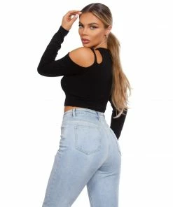 OnFemme By Lindsey's Kloset NEW IN RIB KNIT LONSLEEVE CROP TOP