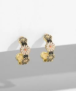 Koko And Lola Bella Black Decorated Enamel Huggie Hoop Earrings NEW IN