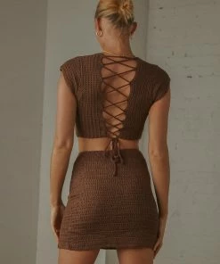 Pepper Mayo Love Like This Crochet Crop - Choc Brown NEW IN