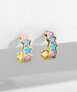 Koko And Lola NEW IN Bella Star Decorated Enamel Huggie Hoop Earrings