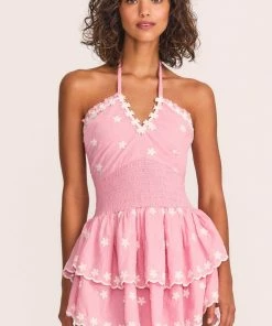 LoveShackFancy Aqua Halter Mini Dress