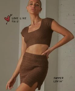 Pepper Mayo Love Like This Crochet Crop - Choc Brown NEW IN