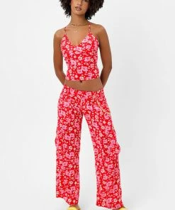 Frankie's Bikinis Chilli Satin Floral Cargo Pant NEW IN
