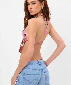 Frankie's Bikinis Harper Halter Floral Bikini Top