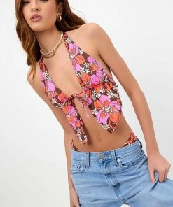 Frankie's Bikinis Harper Halter Floral Bikini Top