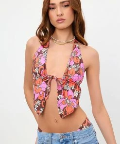 Frankie's Bikinis Harper Halter Floral Bikini Top