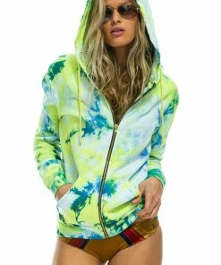 Aviator Nation Neon Yellow Hand Dyed Zip Hoodie