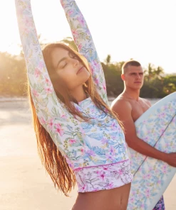 LoveShackFancy Hawaiian Hibiscus Long Sleeve Crop Top