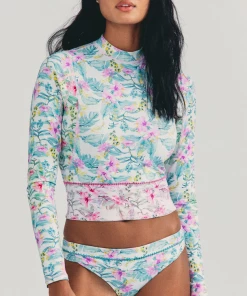 LoveShackFancy Hawaiian Hibiscus Long Sleeve Crop Top