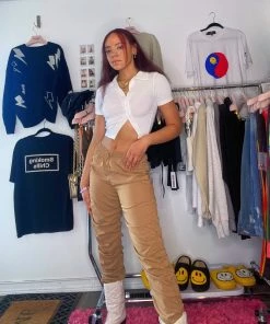 OnFemme By Lindsey's Kloset Time To Go RUCHED TROUSER PANTS NEW IN