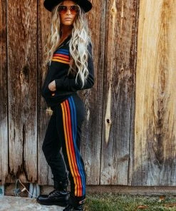 Aviator Nation WOMEN'S 5 STRIPE SWEATPANTS - BLACK 2