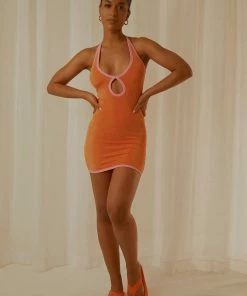 Pepper Mayo NEW IN Stardust Halter Mini Dress - Orange