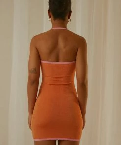 Pepper Mayo NEW IN Stardust Halter Mini Dress - Orange