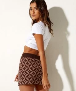 Motelrocks RIANI MINI SKIRT IN GEO KNIT COFFEE BROWN