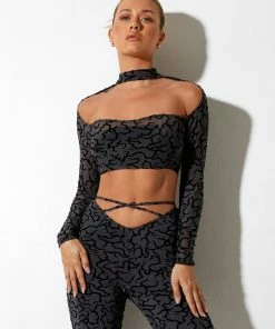 Motelrocks NEW IN RIBUS CROP TOP IN TRIBAL FLOCK