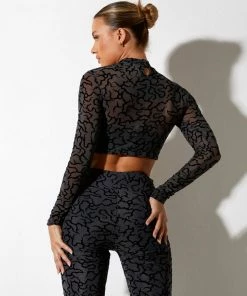 Motelrocks NEW IN RIBUS CROP TOP IN TRIBAL FLOCK