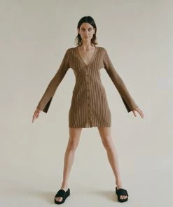 Rationalle NEW IN KARA BROWN HEAVY RIB DRESS