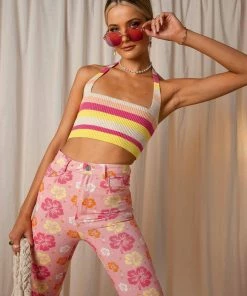 Pepper Mayo Jagger Knit Crop - Sherbert Stripe