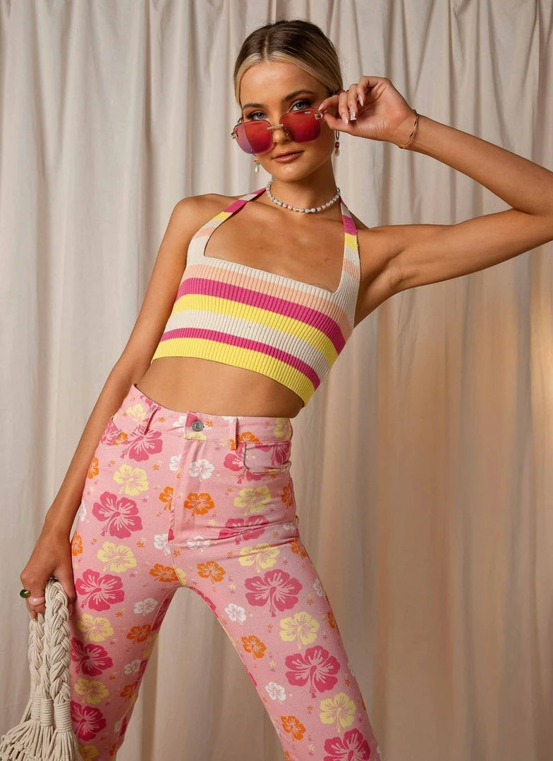 Pepper Mayo Jagger Knit Crop - Sherbert Stripe 2 Pepper Mayo Jagger Knit Crop - Sherbert Stripe