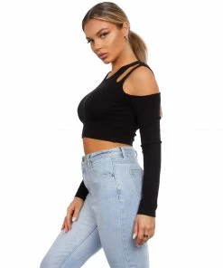 OnFemme By Lindsey's Kloset NEW IN RIB KNIT LONSLEEVE CROP TOP