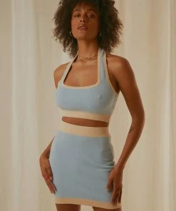 Pepper Mayo Sunday Morning Knit Halter - Baby Blue