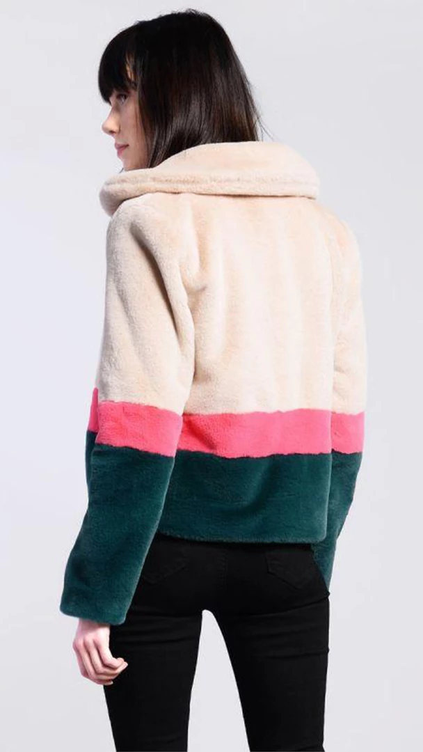 UK Glamorous Cream & Green Faux Fur Jacket Clothing 2 UK Glamorous Cream & Green Faux Fur Jacket Clothing