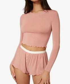 We Wore What NEW IN CREW NECK LONG SLEEVE CROPPED TEE (MAUVE)