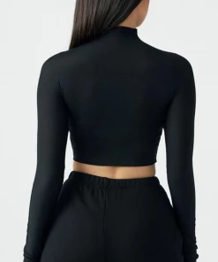 Joah Brown Cropped Mock Neck Long Sleeve NEW IN