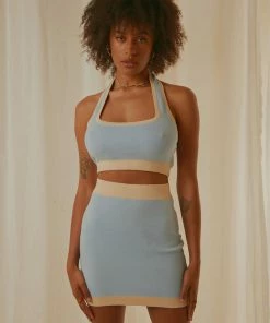 Pepper Mayo Sunday Morning Knit Mini Skirt - Baby Blue