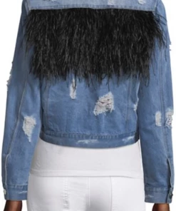 Jocelyn Fur Clothing Feather Panel Distressed Denim Jacket 6 Jocelyn Fur Clothing Feather Panel Distressed Denim Jacket