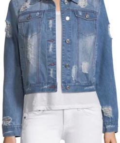Jocelyn Fur Clothing Feather Panel Distressed Denim Jacket 7 Jocelyn Fur Clothing Feather Panel Distressed Denim Jacket