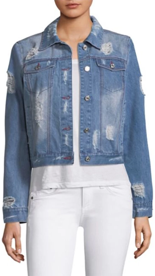 Jocelyn Fur Clothing Feather Panel Distressed Denim Jacket 4 Jocelyn Fur Clothing Feather Panel Distressed Denim Jacket
