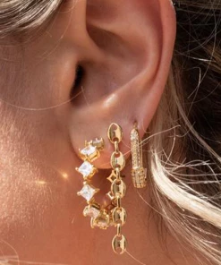 Luv AJ NEW IN Pave Hex Safety Pin Earrings