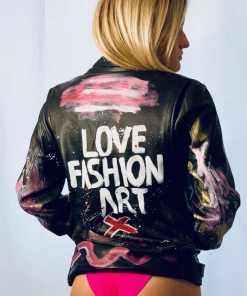 Love Fashion Art Clothing Oversized Hand Painted Soft Leather Biker Jacket