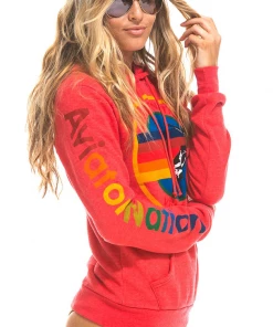 Aviator Nation Neon Red Pullover Hoodie NEW IN